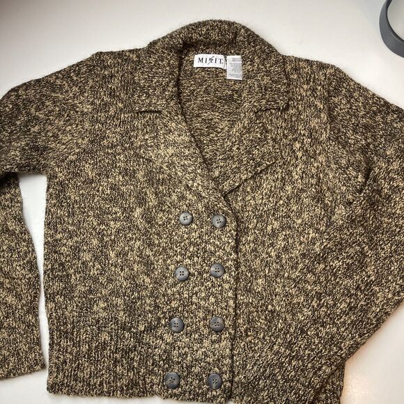 MixIt Double Breasted- Collar-Brown Sweater-15% Mohair-Med - Picture 2 of 9